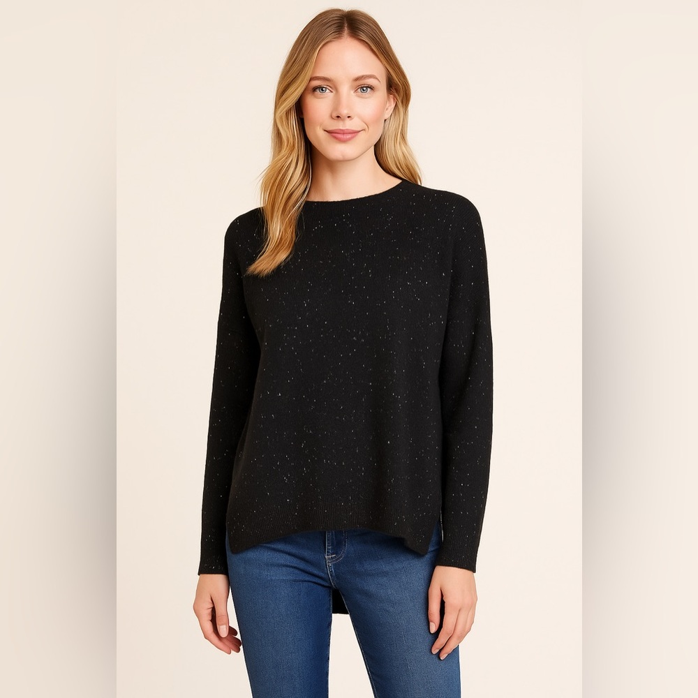 Theory 100% Cashmere Donegal Speckled Black Sweater Women's P S M Boxy Fit Luxe